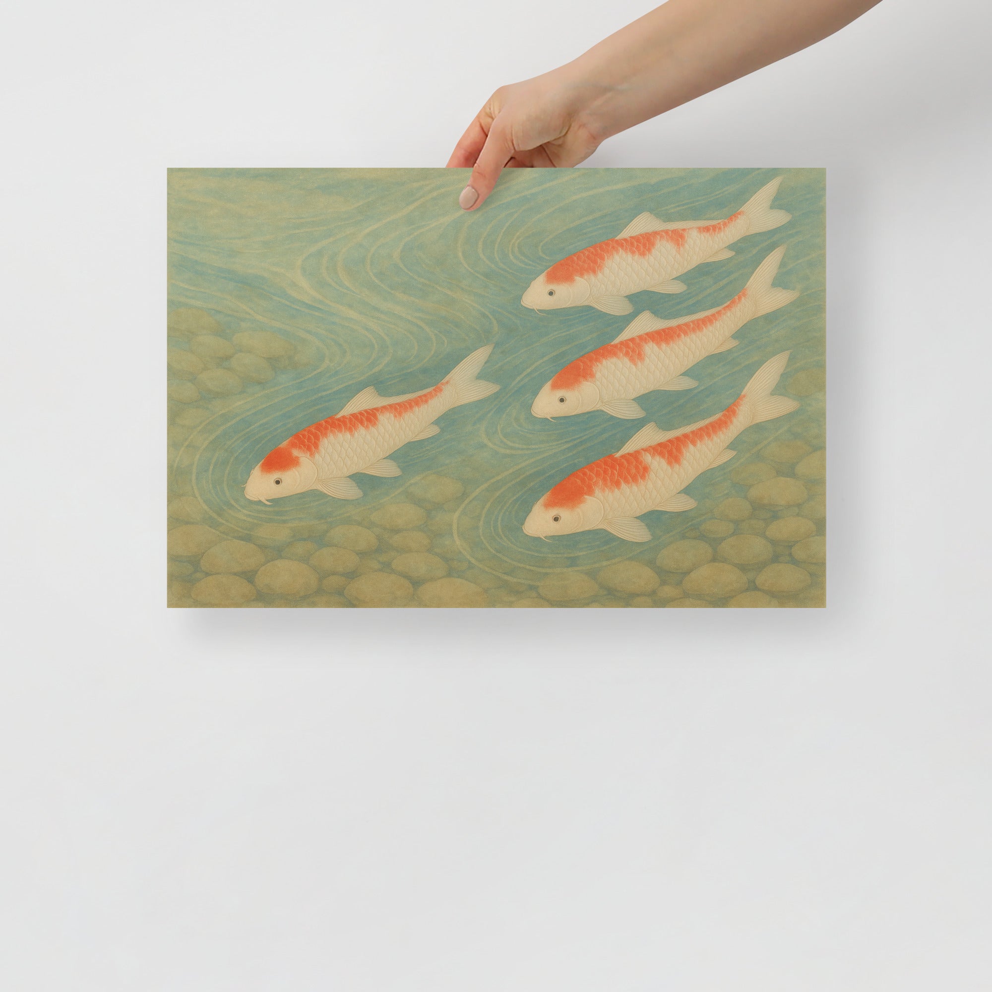 Graceful Koi Upstream Poster – Japanese Nihonga Art – Sorakami